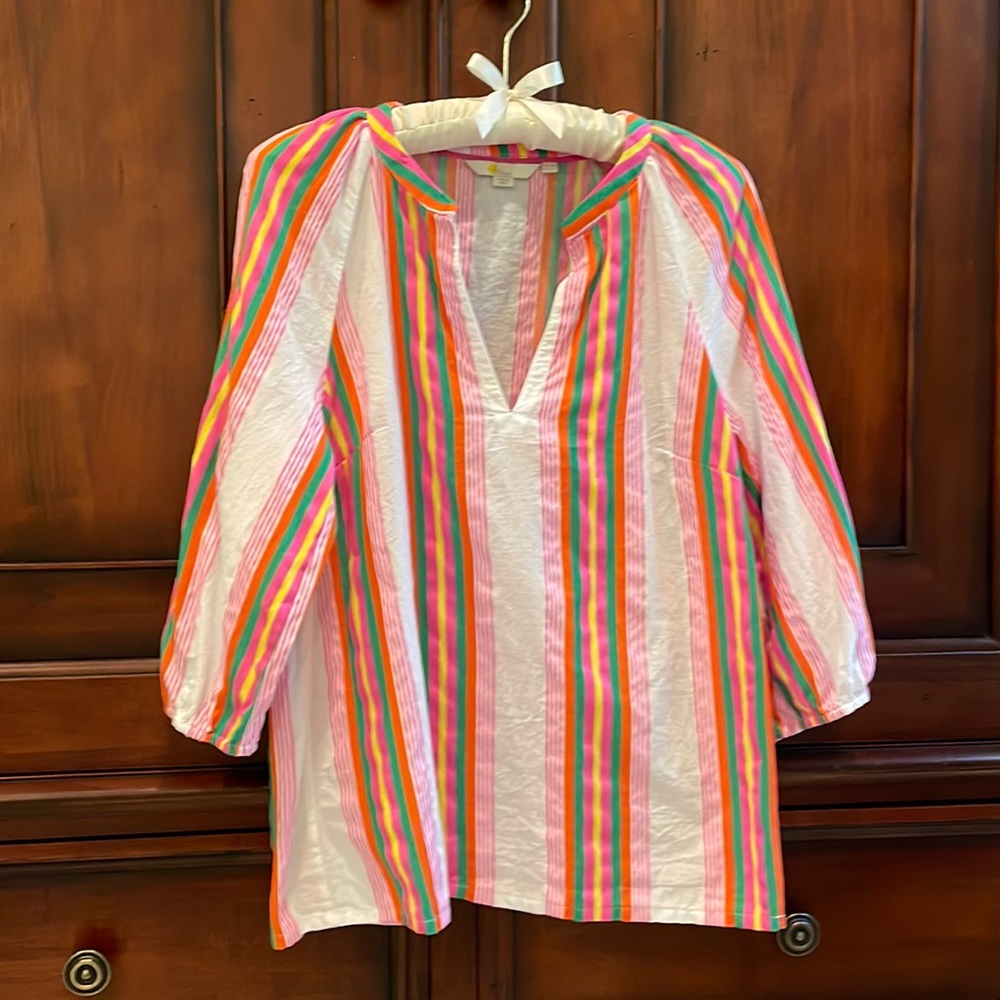 Boden Multicolor Striped Tunic Top — White, Pink, Orange, Green, Blue